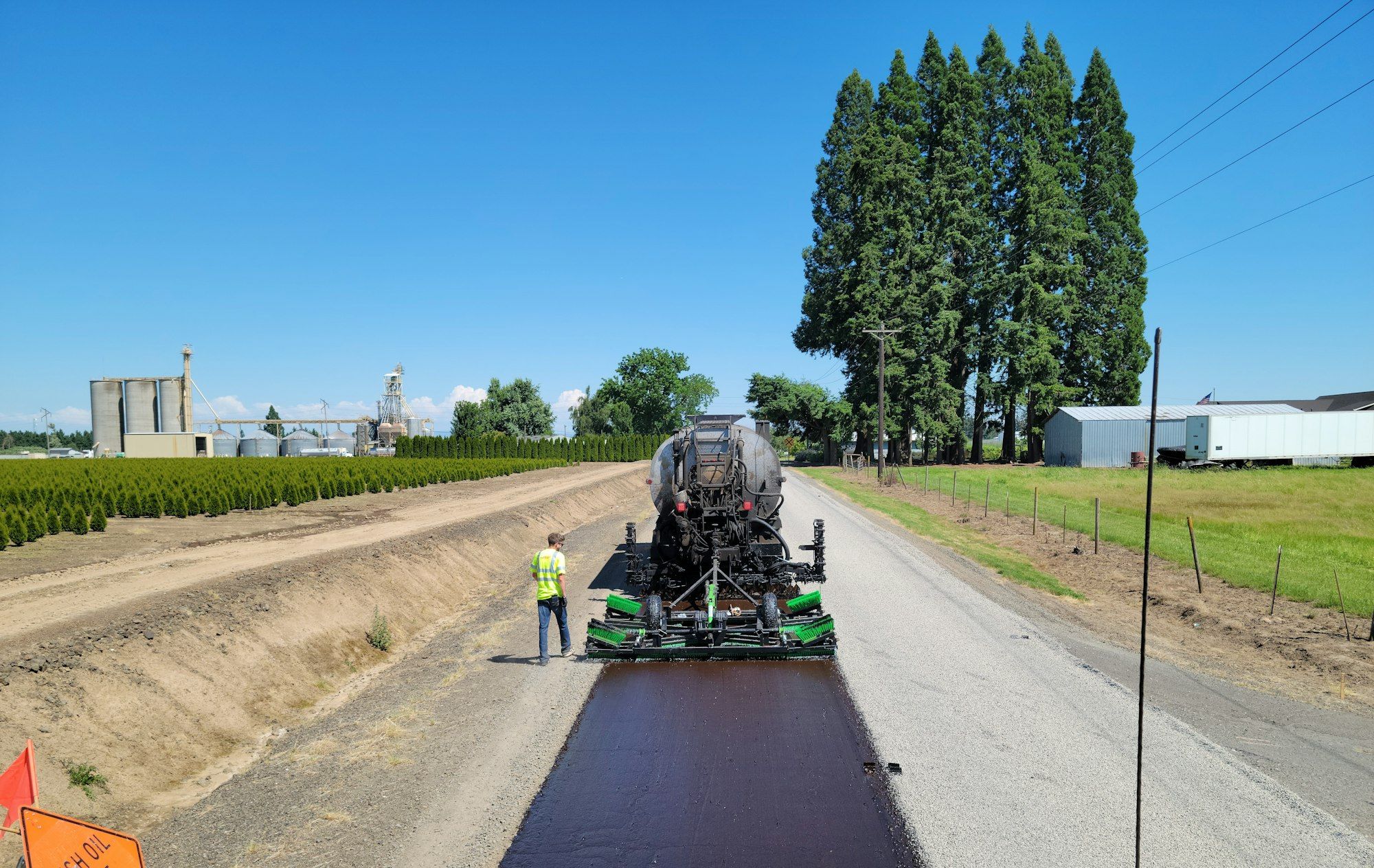 Bitumen spray truck sealing a newly prepared road surface